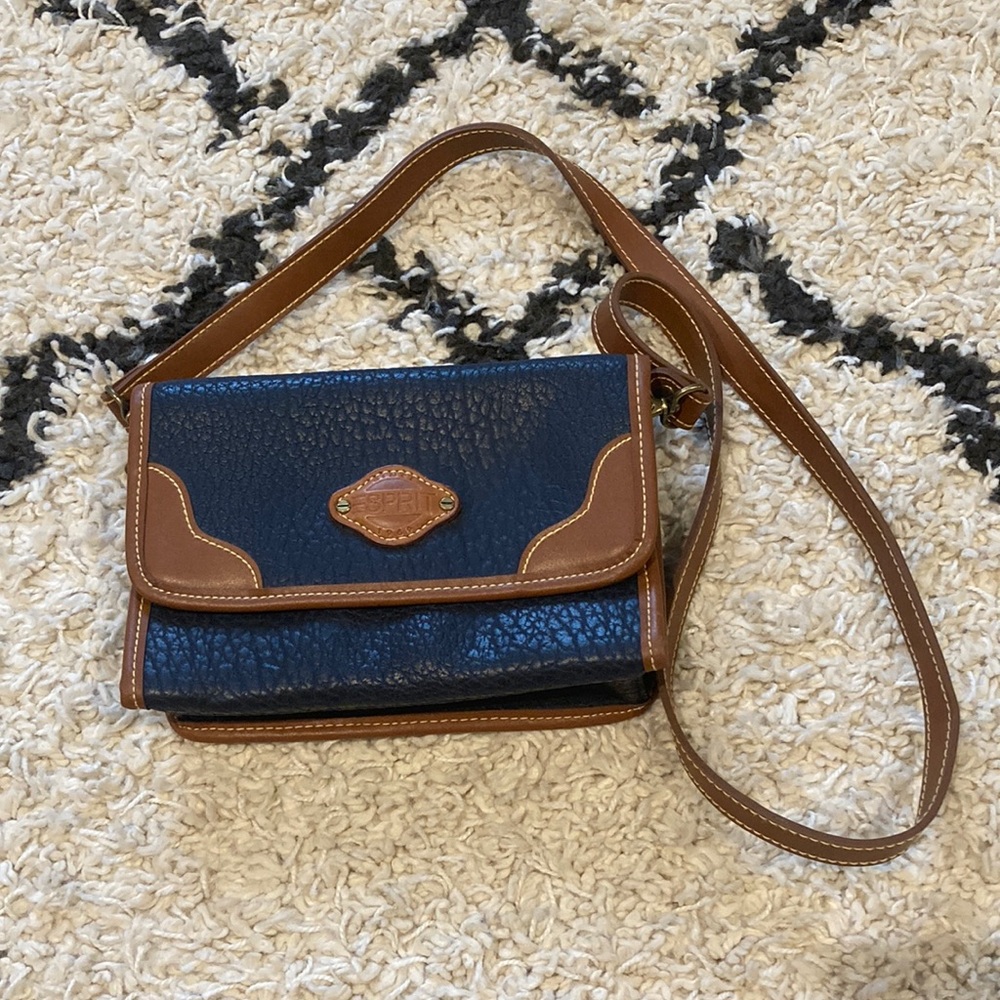 Esprit vintage leather multiwear bag wallet pebble navy and brown